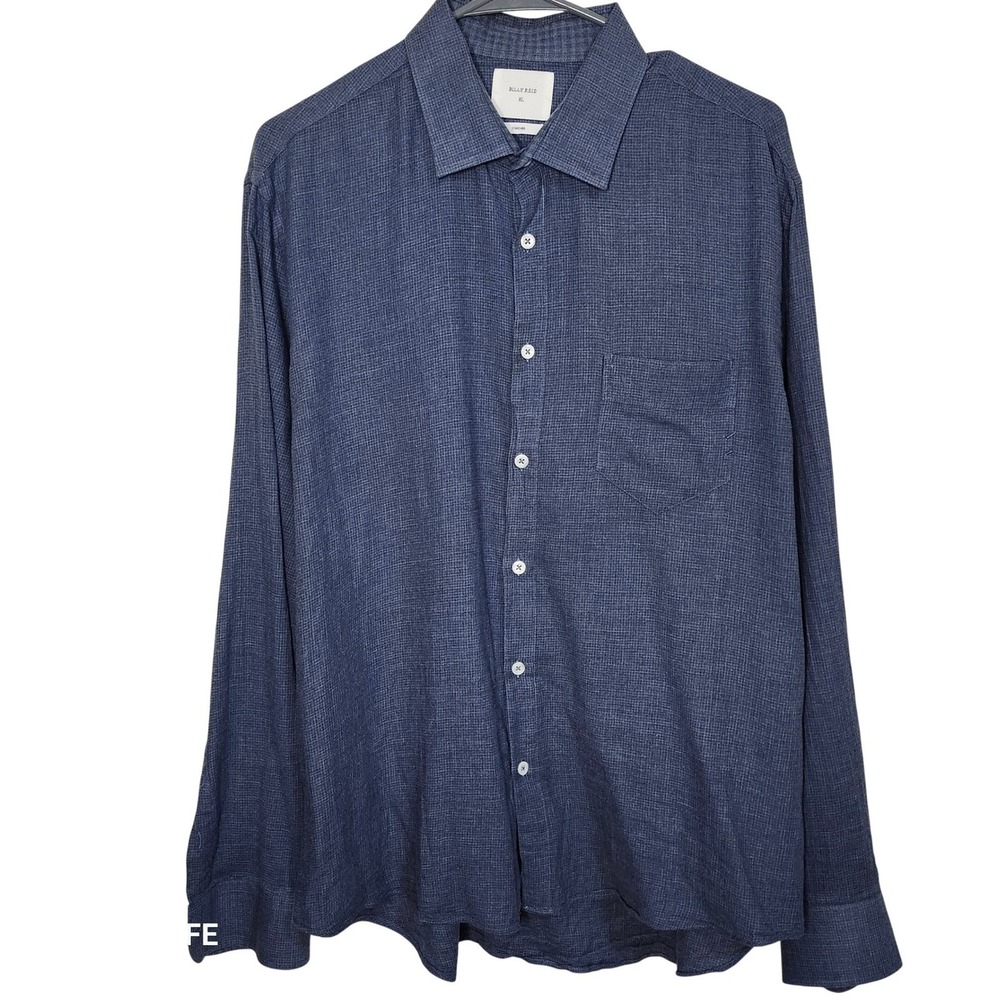 Billy Reid Button Down Shirt Men XL Blue Micro Check Contrast Gingham Unassuming